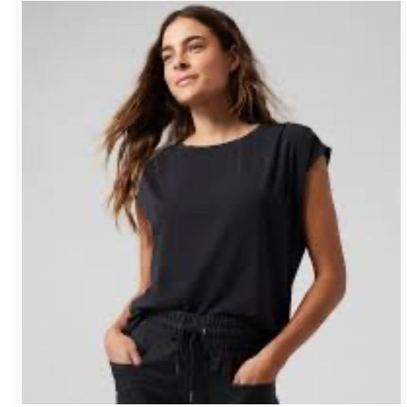 Athleta Getaway Tee T-shirt Top Navy Blue Cap Short Sleeve Oversized - Picture 1 of 7
